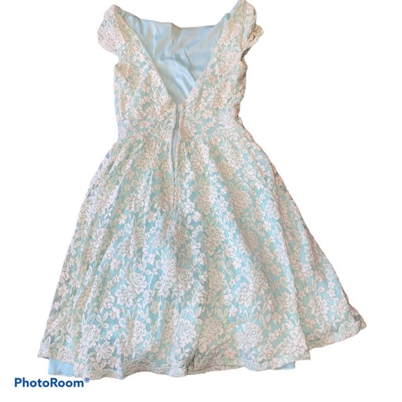 Teal Lace Dress with Tulle - Picture 2 of 2